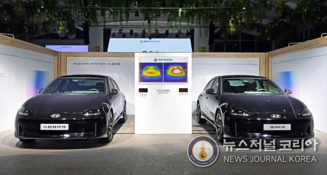 나노 쿨링 필름을 부착한 차량과 부착하지 않은 차량의 실내 온도 비교