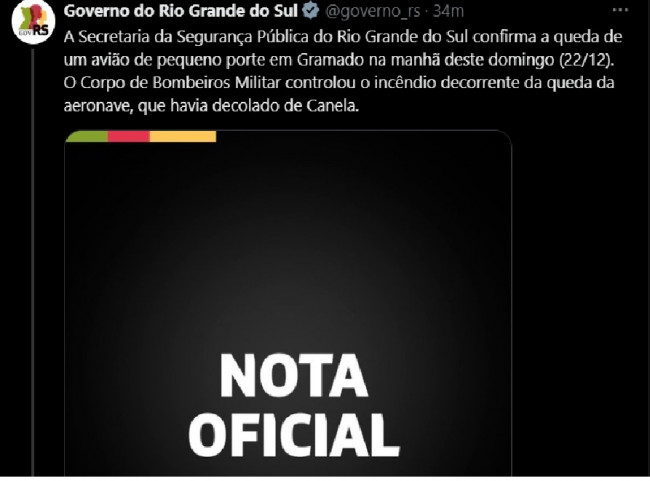 브라질 항공기 추락사고 알리는 주정부 공지