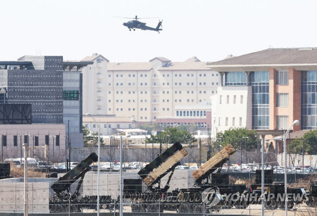 주한미군 기지에 배치된 패트리엇 방공미사일