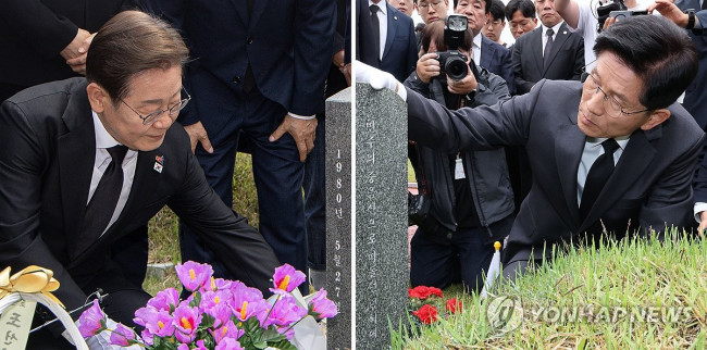 5·18 민주묘지 찾은 이재명·김문수 대선 후보