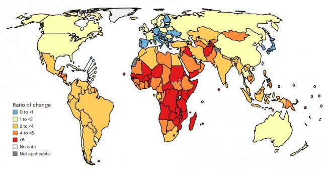 2008~2017년생 미래 위암 부담 변화율 지도