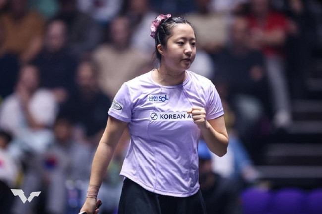 WTT 챔피언스 몽펠리에 경기에 나선 신유빈